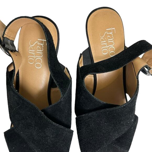 Franco Sarto Sari Suede Leather Platform Wedge Sandals Black Size 8.5 - Picture 7 of 8